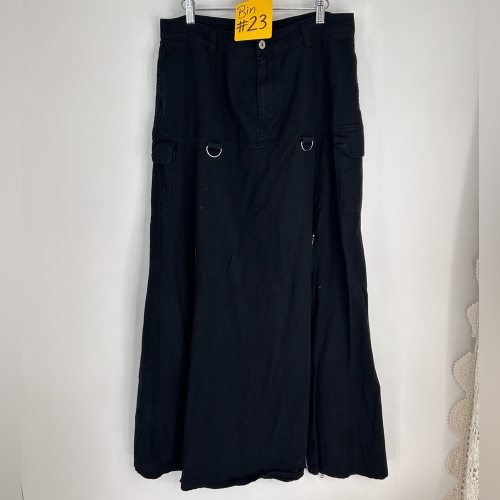 Black Long A-Line Skirt with Utility Details